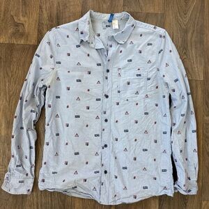 H&M Light Blue Patterned Casual Shirt Preppy